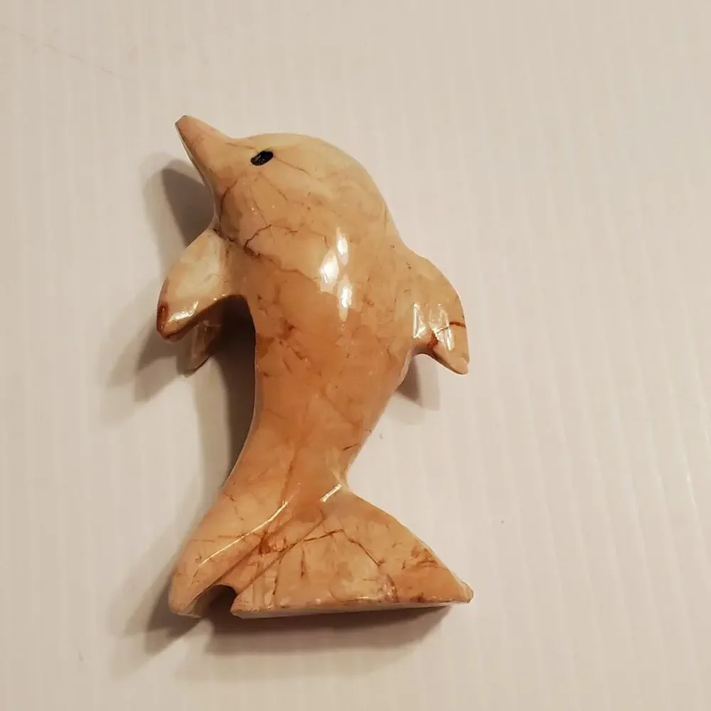 Vintage Hand Carved Pink Marble Dolphin 4
